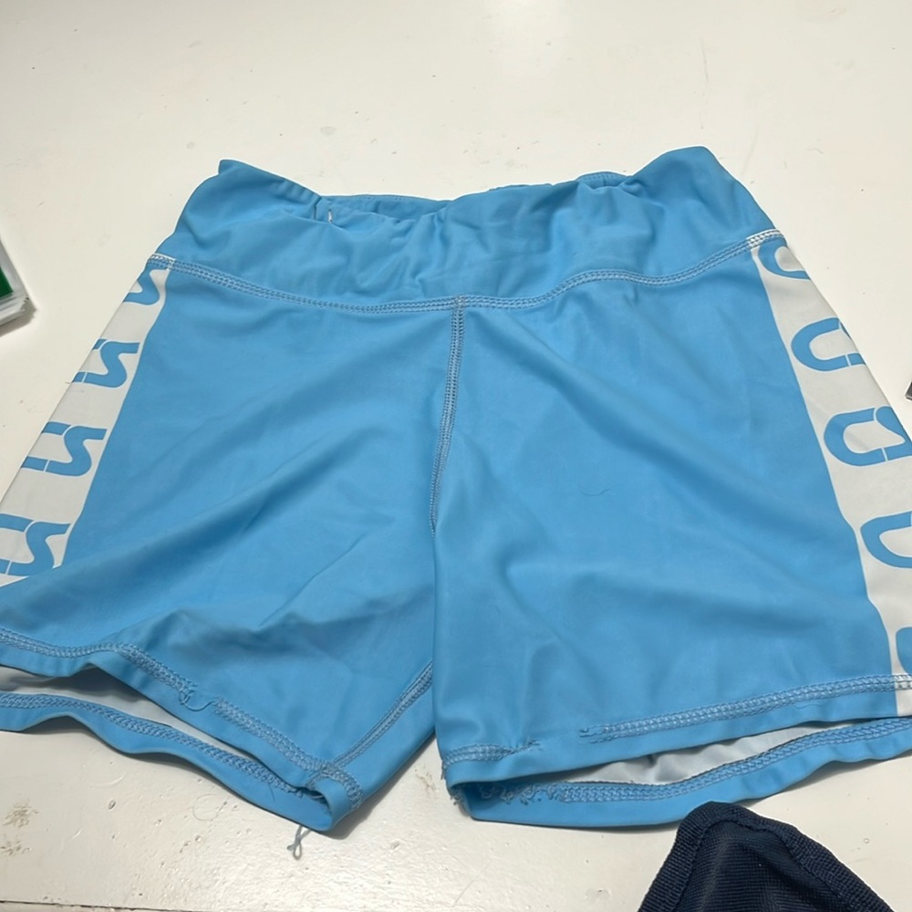 Champ System Large Blue White Elastic High Rise Athletic Shorts
